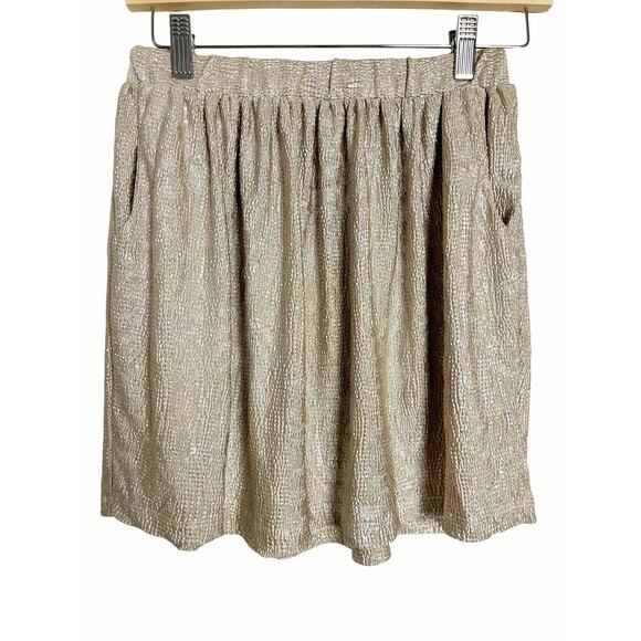 Anthropologie Pins & Needles Metallic Gold Mini Skirt Size Medium - Picture 1 of 6